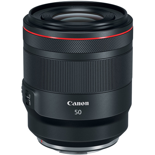 Canon RF 50mm lens on a white background